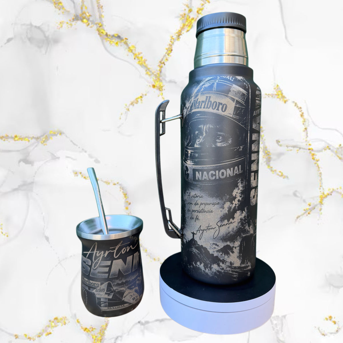 Combo Termo + Mate Inox / Ayrton Senna / Diseño 1