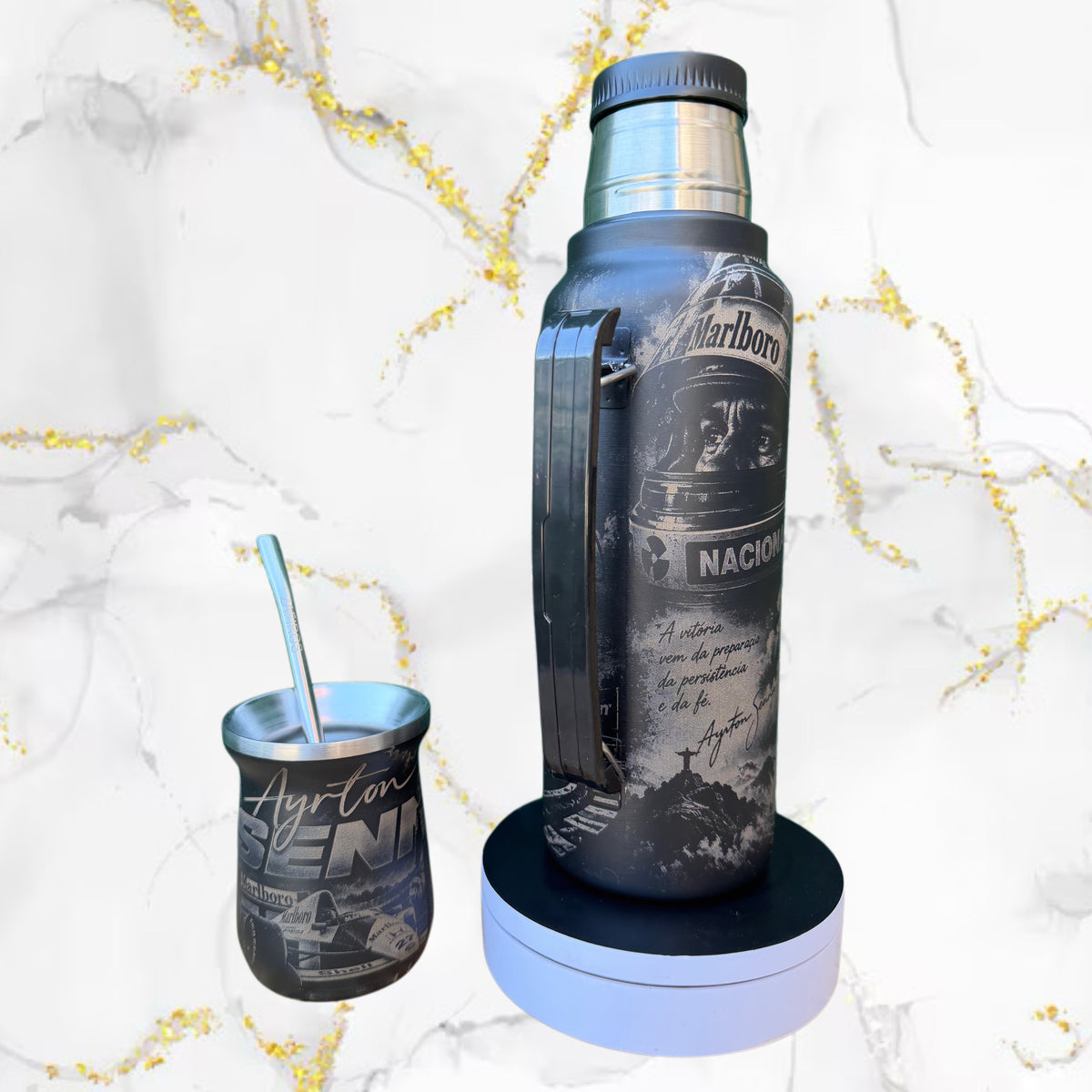 Combo Termo + Mate Inox / Ayrton Senna / Diseño 1