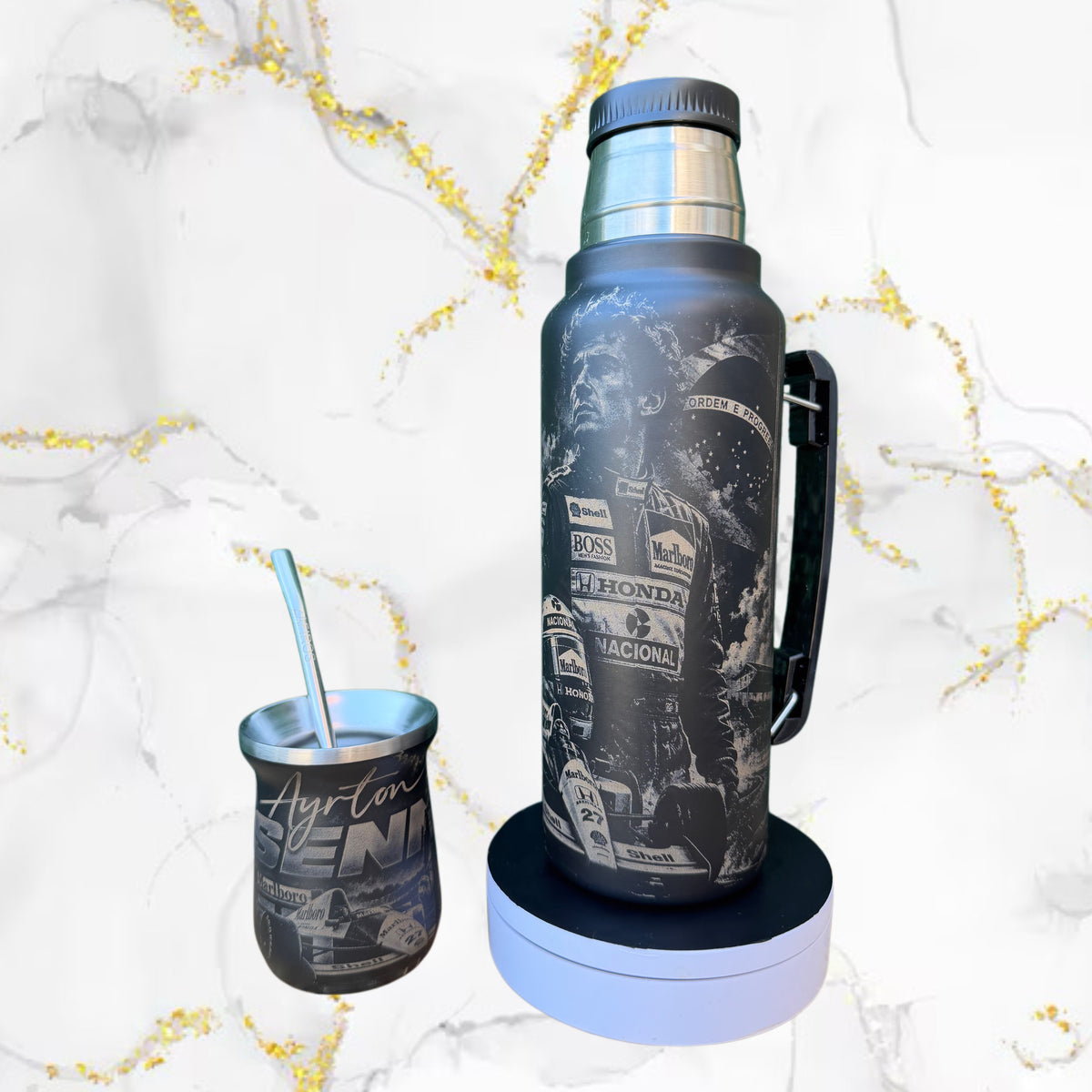 Combo Termo + Mate Inox / Ayrton Senna / Diseño 1