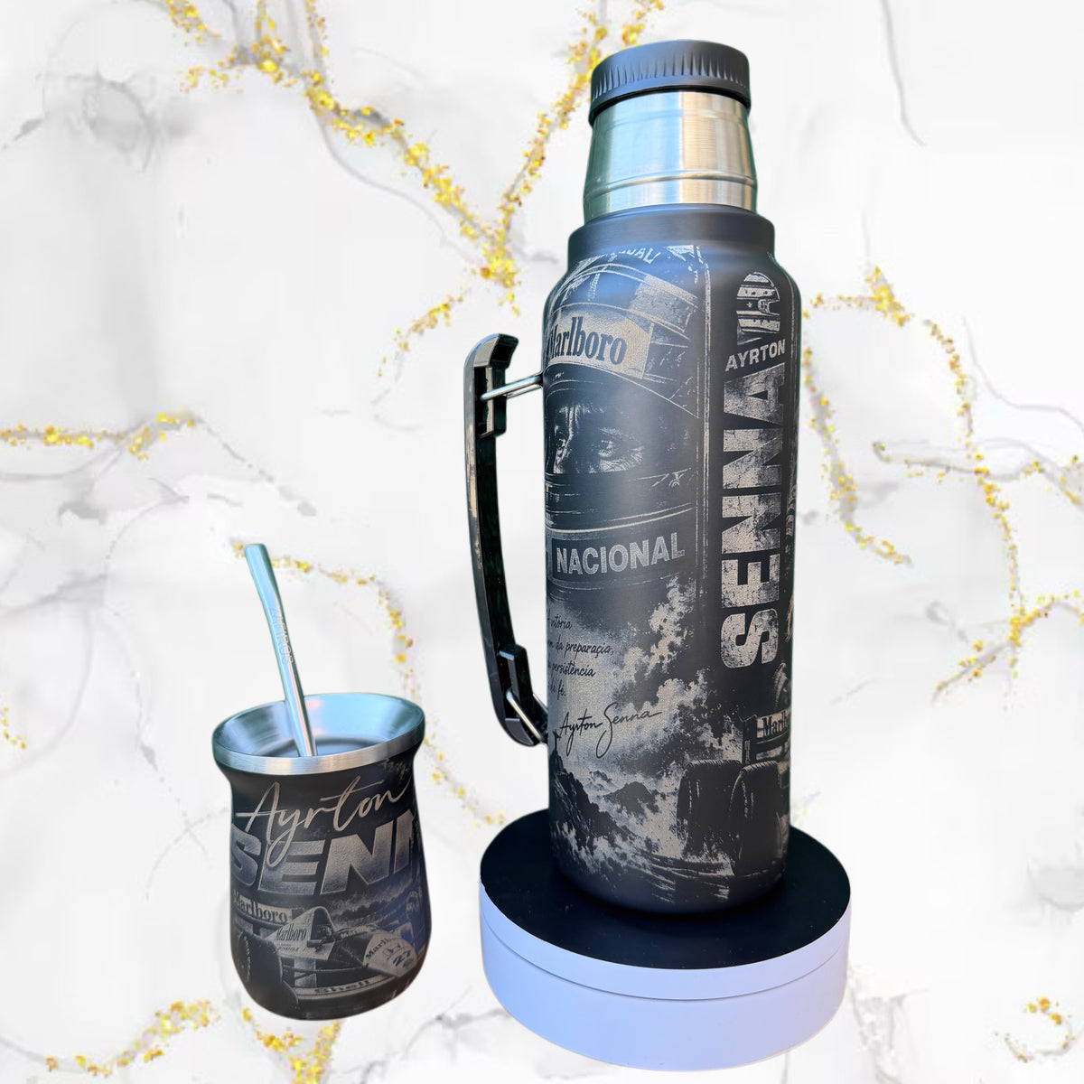 Combo Termo + Mate Inox / Ayrton Senna / Diseño 1