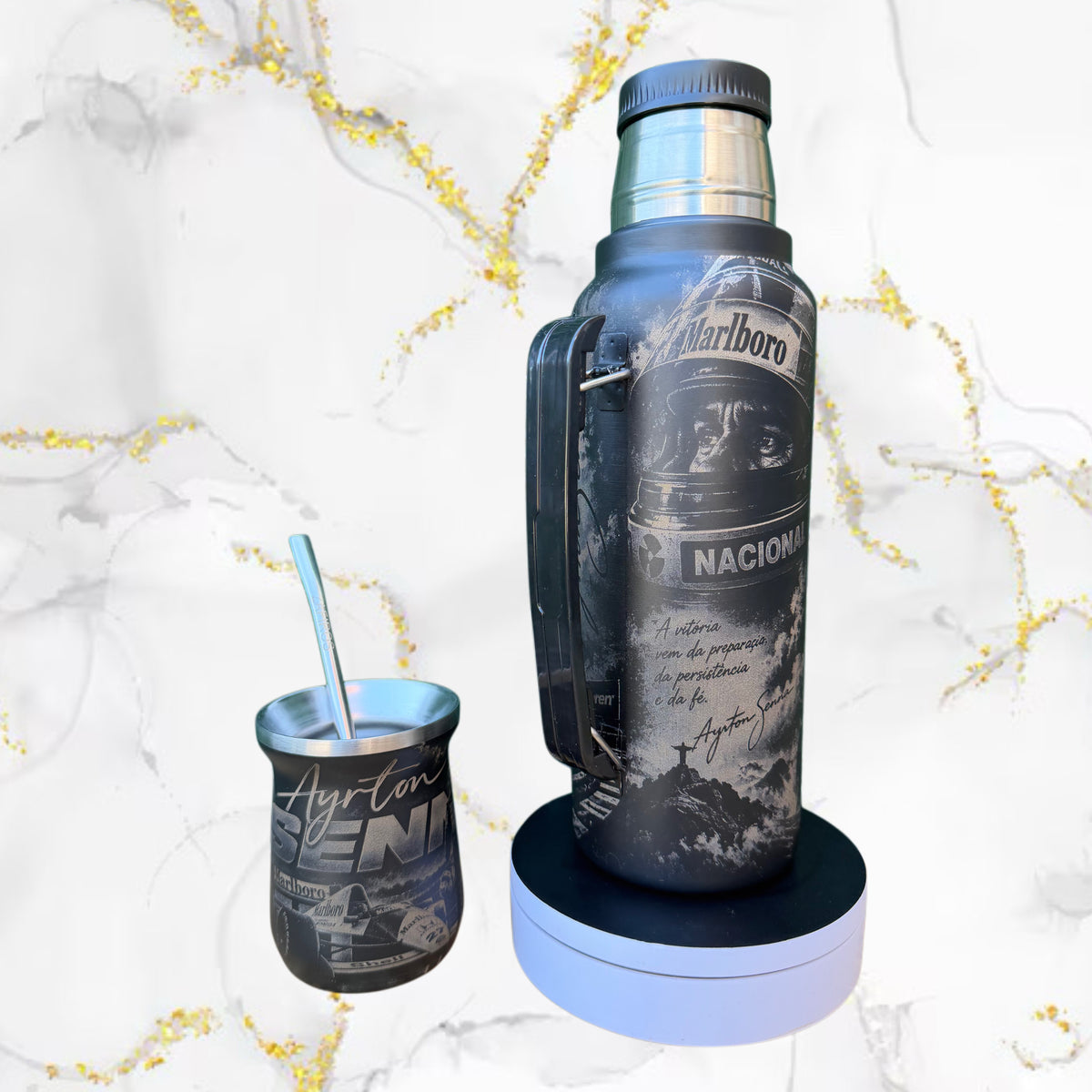 Combo Termo + Mate Inox / Ayrton Senna / Diseño 1