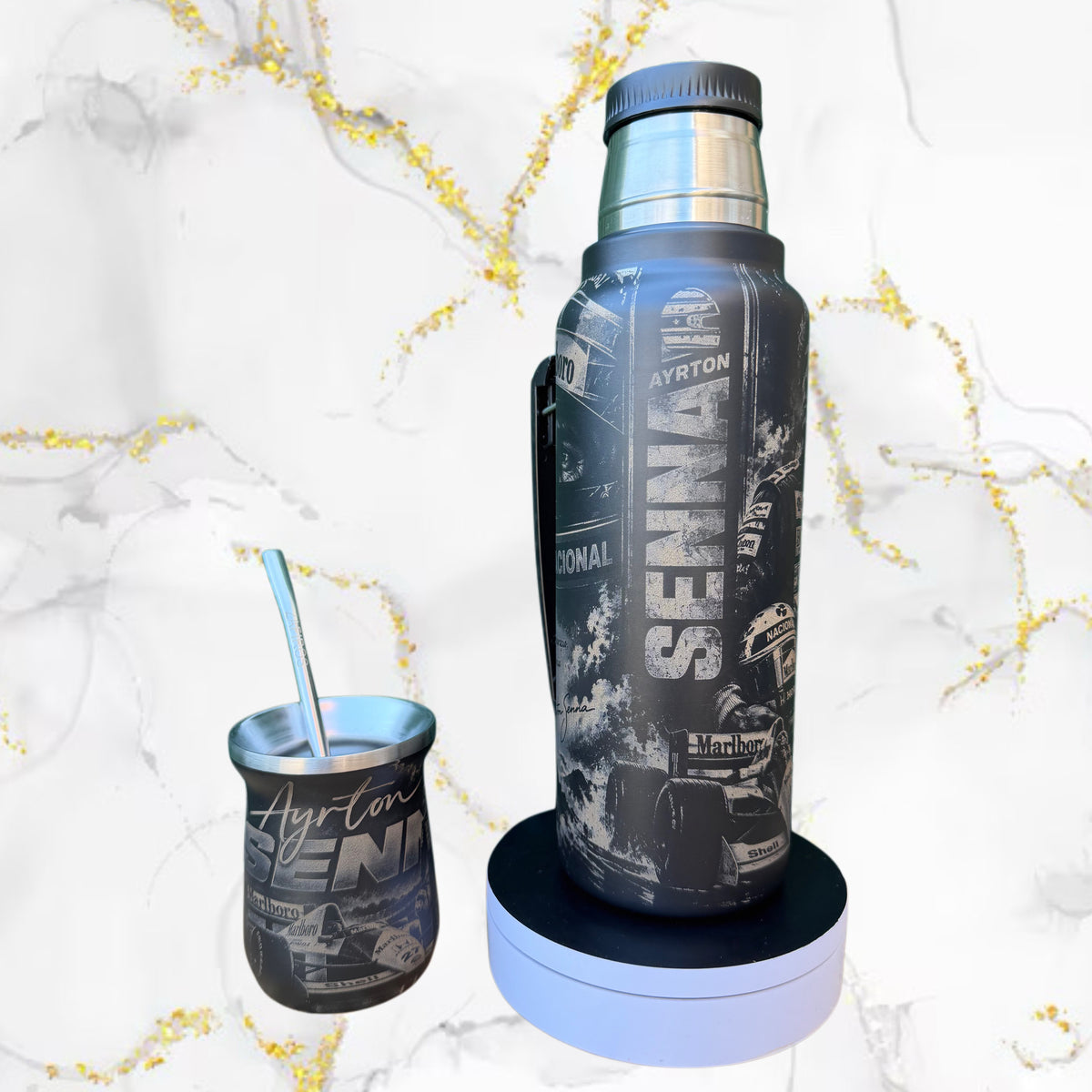 Combo Termo + Mate Inox / Ayrton Senna / Diseño 1