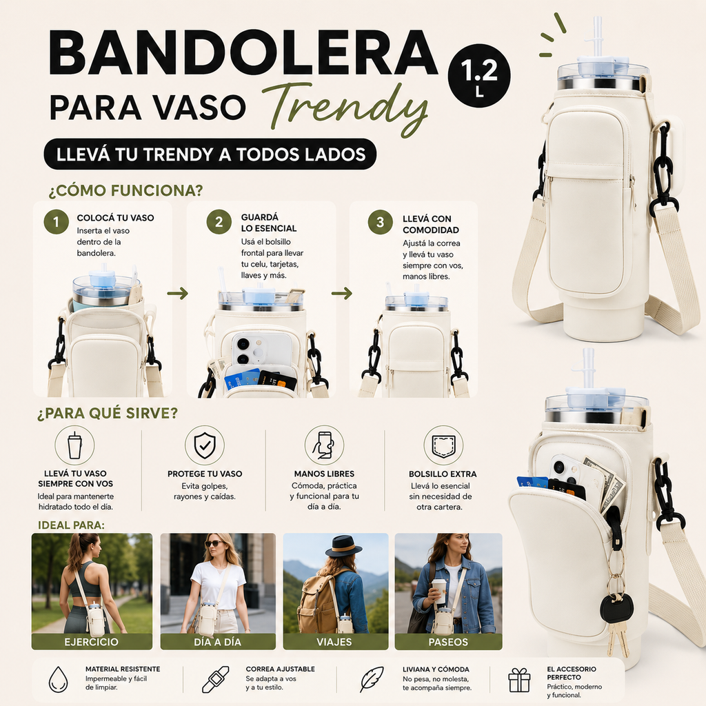 Bandolera para Vaso Trendy / Zafiros / Negro