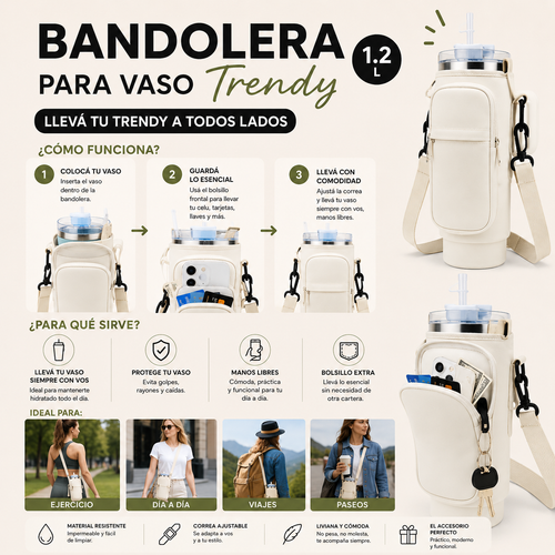 Bandolera para Vaso Trendy / Zafiros / Beige