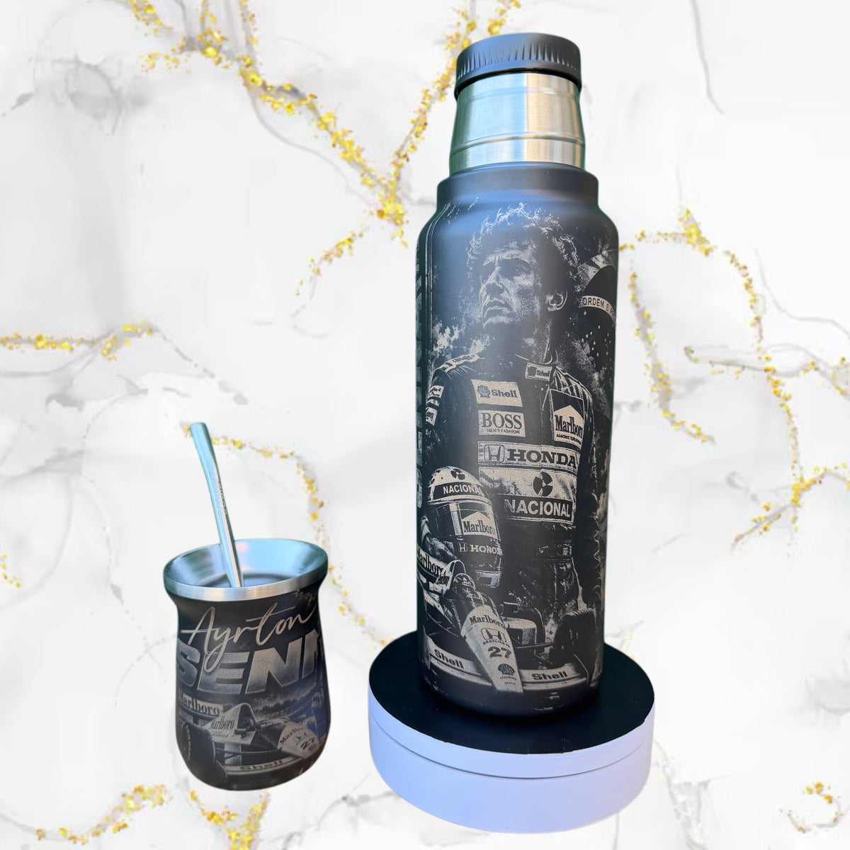 Combo Termo + Mate Inox / Ayrton Senna / Diseño 1